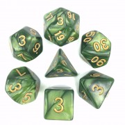 Grass green (Golden font) pearl dice set